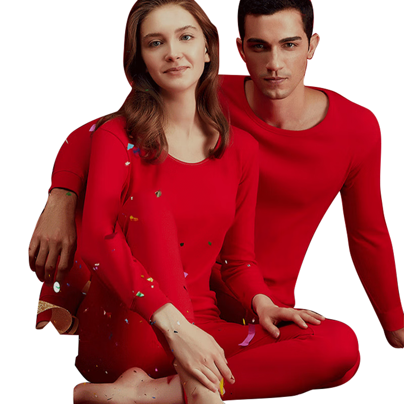 LangSha Horse Year Zodiac Red Women's Pure Cotton Autumn Underwear Set, Bright Red Panties And Socks, Wedding Thermal Underwear Gift Box