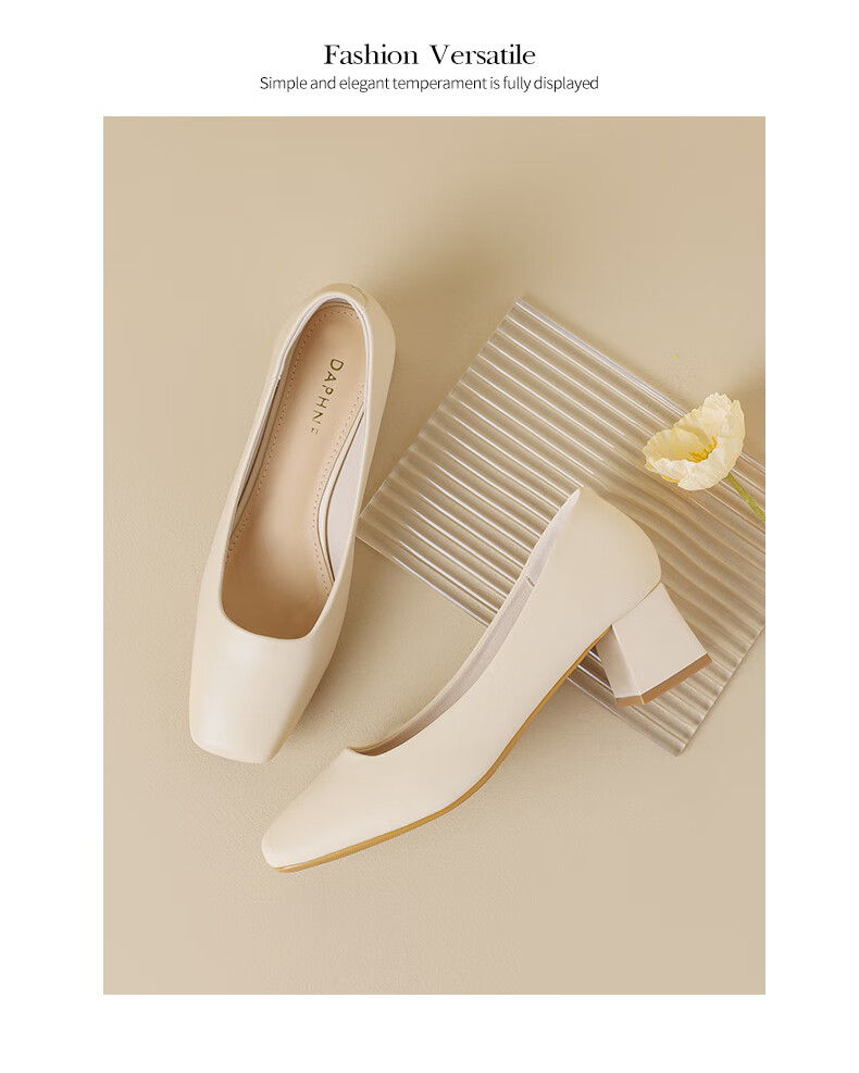DAPHNE Women's Single Shoes, Sheepskin Chunky Heel Versatile High Heels, Comfortable Commuter Women's Shoes 4023101373 Beige 35 7
