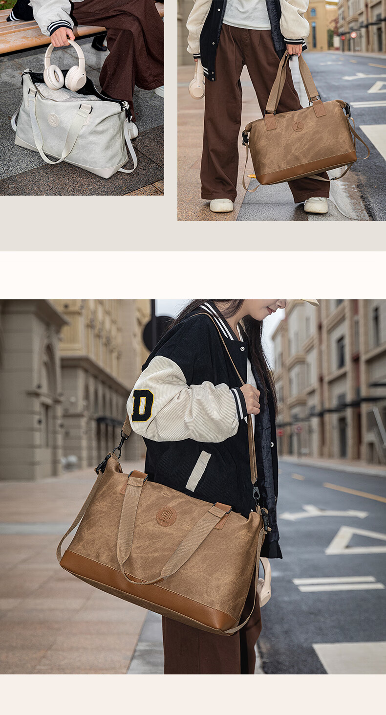 Bangnimeijia Short Trip Storage Bag, Portable Clothing Pouch for Business Trips, Leather Waterproof Zipper, 16cm, Beige 18