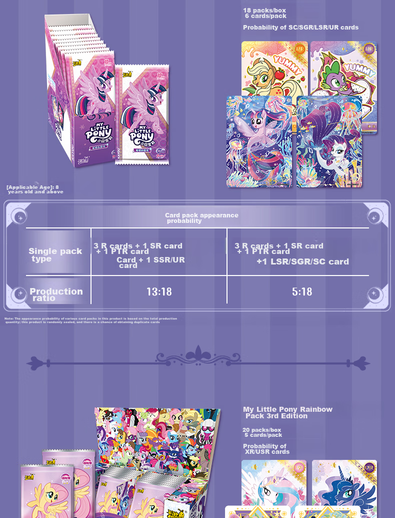 Kayou My Little Pony Card Game Full Box Fun Pack with 3 Rounds, Official My Little Pony Black-Backed CR Cards 9