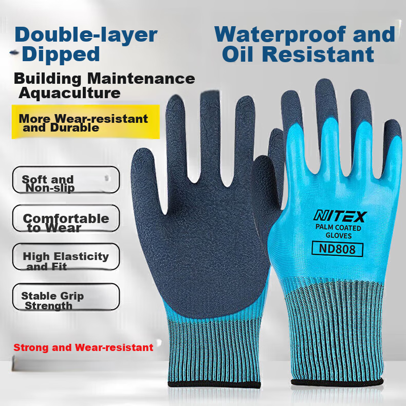 SHENGLI Work Gloves, Gardening Gloves, Wear-Resistant, Non-Slip, Thin, Latex-Coated, Highly Elastic, Breathable Rubber Gloves, for Handling And Work, ND150S, 12 Pairs 10