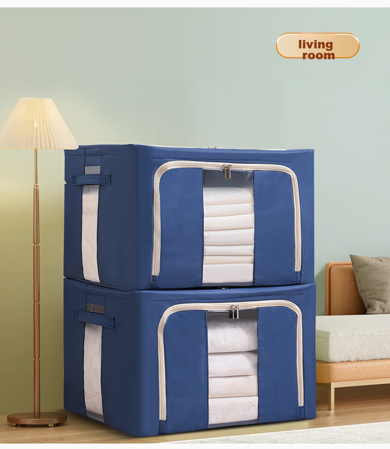 Baicaoyuan Antibacterial Oxford Fabric Storage Box, 36L Moisture-Proof Large Capacity Travel Box, Blue, 2-Pack, Fabric Organizer Box, Clothes And Quilt Storage Container 18