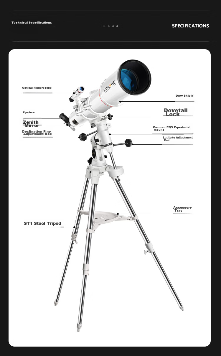 EXPLORE SCIENTIFIC Astronomical Telescope 90EQ3 High-Definition High-Magnification Large-Aperture Professional-Grade Stargazing Student Science Education Gift 23