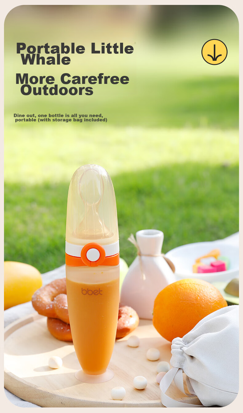 Barbie Elephant Baby Rice Paste Spoon And Bottle, Silicone Large Capacity Squeeze Feeding Tool for Complementary Food, Newborn Gift Box, Orange 8