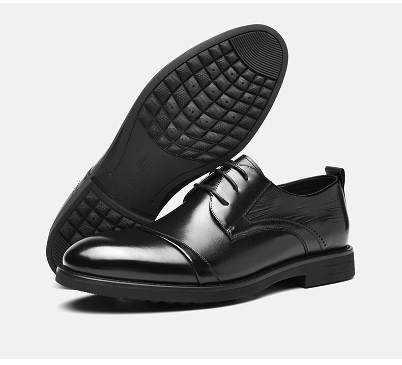 HLA Business Casual Men's Breathable Leather Derby Dress Shoes HAAPXM1EBA068 Black Size 38 34