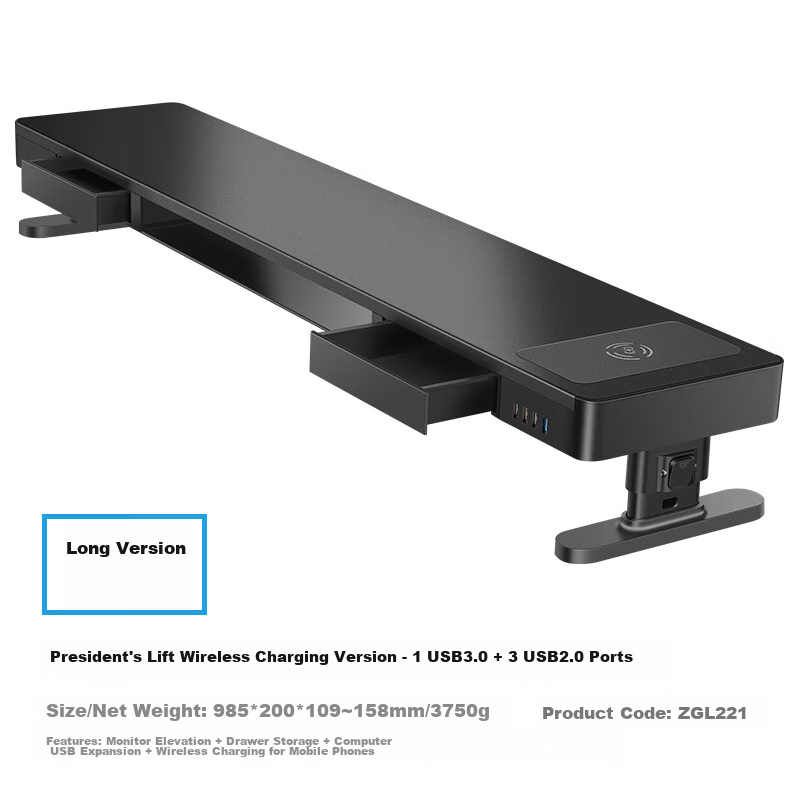 Luwei Monitor Riser Stand, Multifunctional Laptop Stand, Desktop Computer Base, USB 3.0 Adjustable Height + Wireless Charging with Drawer, ZGL121 7