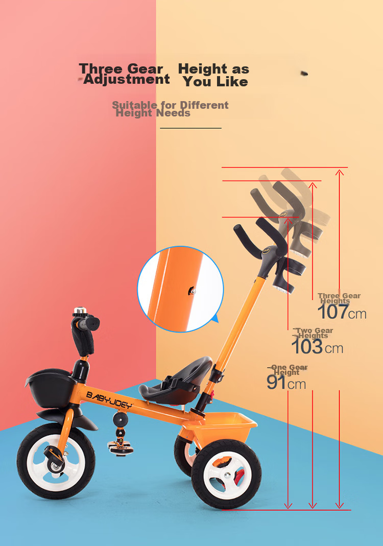BABYJOEY Children's Tricycle Pedal Bike for Ages 1-3 Simple Bicycle Multifunctional Push Bike Little Bee Orange 6