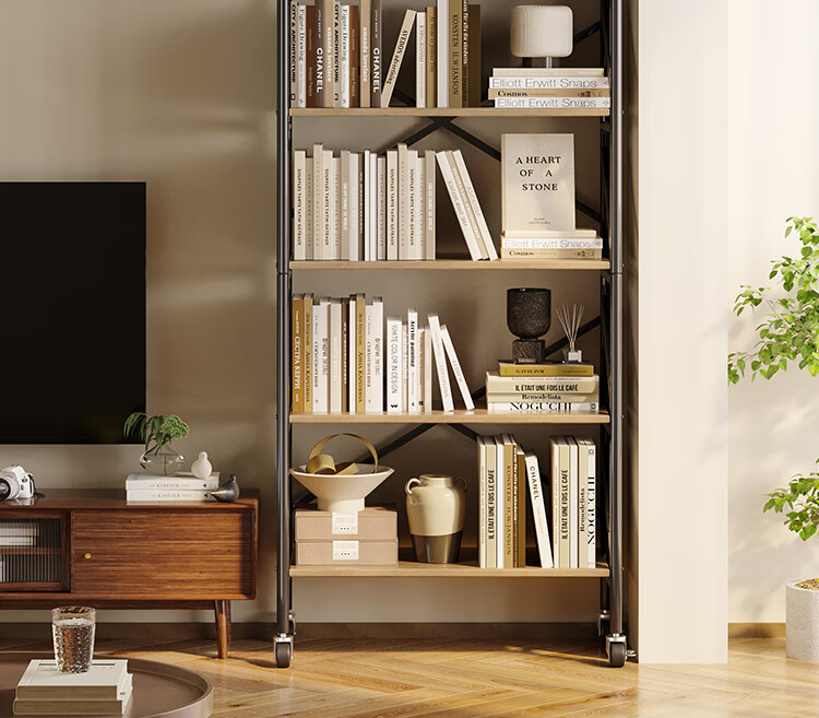 Yicainianhua Internet-Famous Bookshelf, Floor-Standing Storage Rack, Mobile Metal Steel-Wood Storage Shelf, Printer Stand 4387 - with Mobile Wheels 14