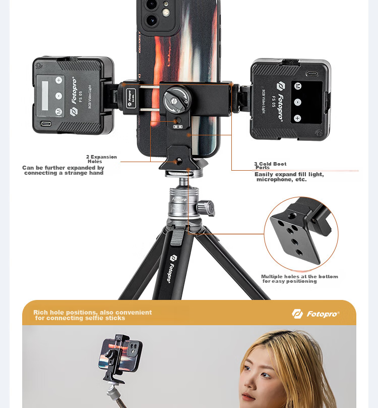 Fotopro SJ-96L Akar Yan-Tail Groove, All-Metal Double Cold Shoe with Expandable Design, Horizontal And Vertical Camera Phone Clamp 10