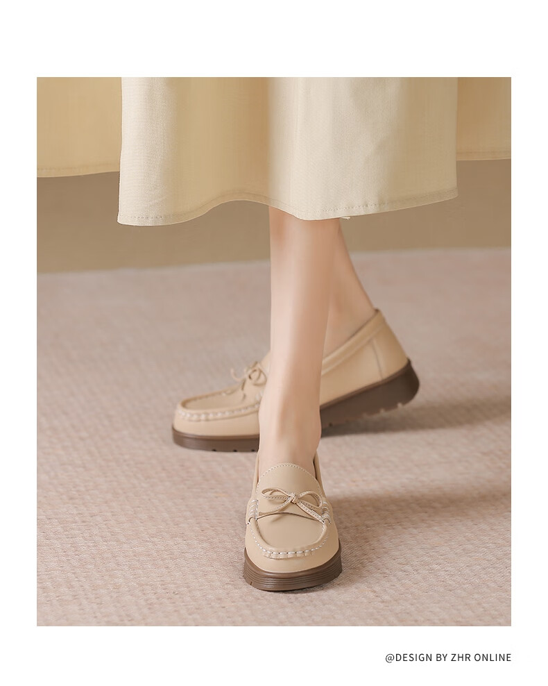 ZHR Women's Loafers, Spring And Autumn Genuine Leather, Two-Way Wear, Flat Single Shoes, Comfortable Commuter Women's Shoes, BT36, Beige, Size 40 11