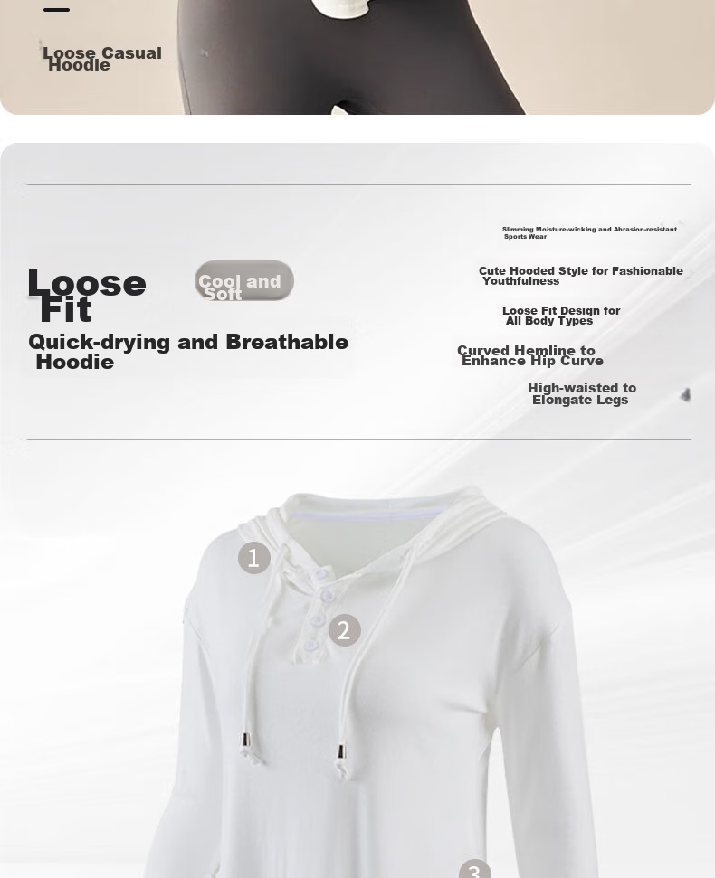XUEXIMAN Yoga Wear Sports Top for Women, Loose-Fitting Elegant Quick-Dry Long Sleeve Outer Wear Casual Jacket, Hooded Pilates Fitness Clothing 2
