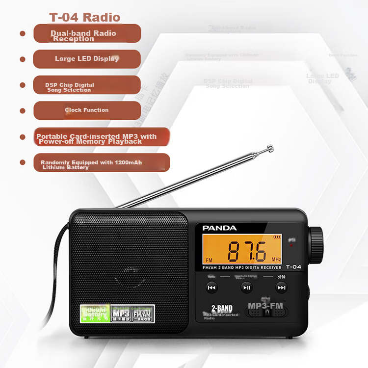 Panda T-02 All-Band Radio, Elderly Gift, TF Card Slot, Portable, Old-Style Rechargeable, Car-Mounted Backup, Semiconductor, Black 1