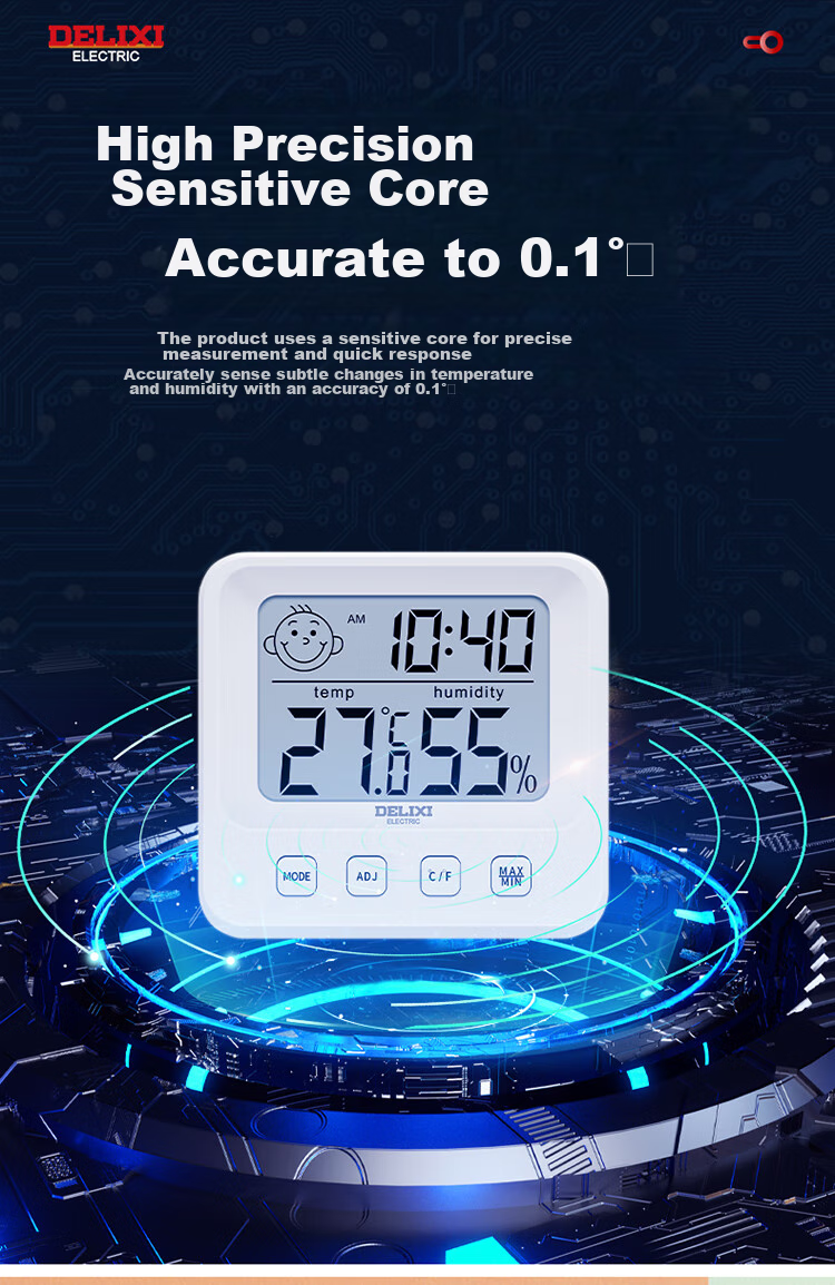 DELIXI ELECTRIC Temperature And Humidity Meter, Baby Room Thermometer, Wall-Mounted And Stand-Up Dual-Use Electronic High-Precision Wall-Mounted Indoor Home Alarm Clock 4