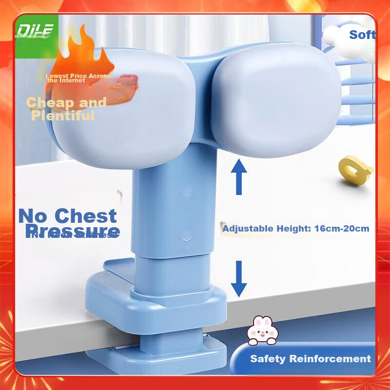 DiLe Soft Rubber Posture Corrector for Children's Writing, Desktop Anti-Low Head Device, Adjustable Height Stand for Primary School Students' Posture And Study Support Clip-On Desk Model 894 Blue