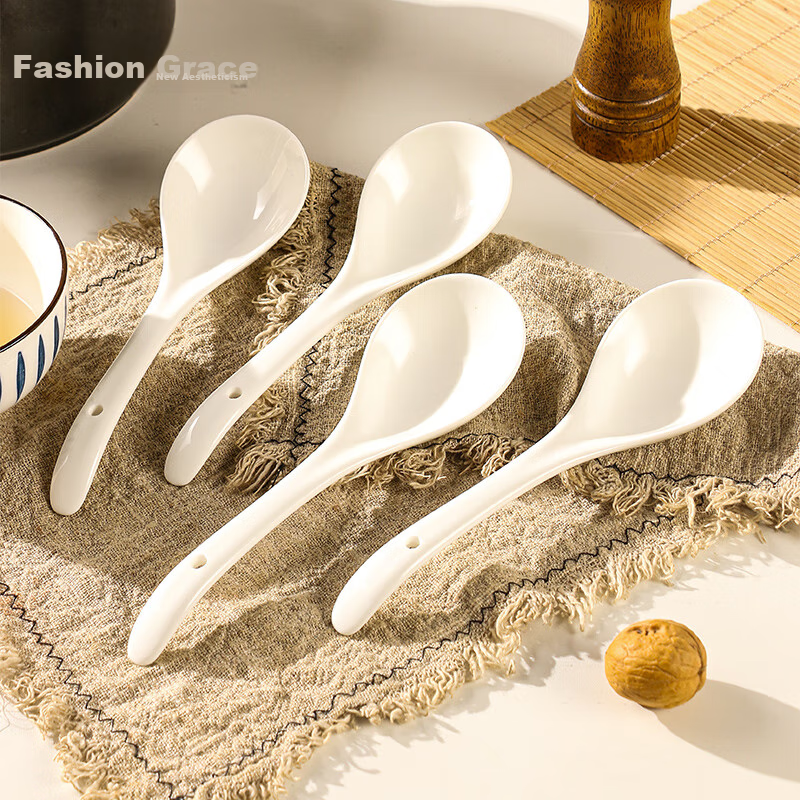 Guangyi Ceramic Large Ladle with Long Handle, Household Ceramic Soup Spoon, Large Serving Spoon for Soup And Porridge, Tablespoon, Soup Spoon GY8840