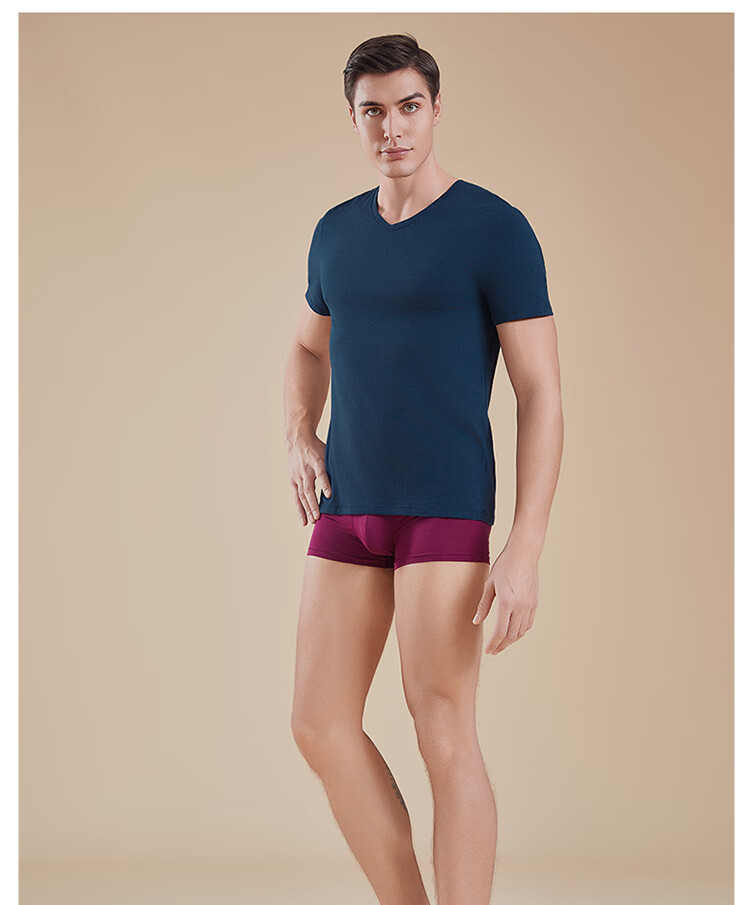 Hosa Men's Tank Top Short-Sleeve T-Shirt, Athletic Elastic Slim-Fit Cotton Modal Casual Undershirt, Navy Blue, Size L 9