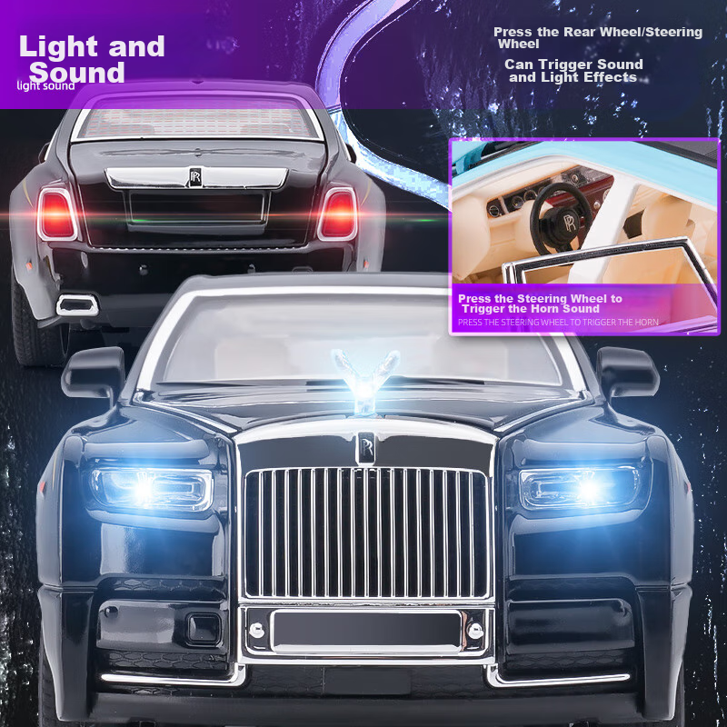 Chiyu Toys, Rolls-Royce Phantom Children's Toy Car Model, Realistic Alloy Car Model, Gift for Boys 3