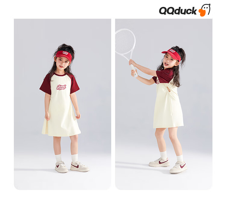 QQ DUCK Children's Clothing Girls' Short-Sleeve Dress Baseball Dress Youth Clothing Holiday Sports Dark Blue; 160 12