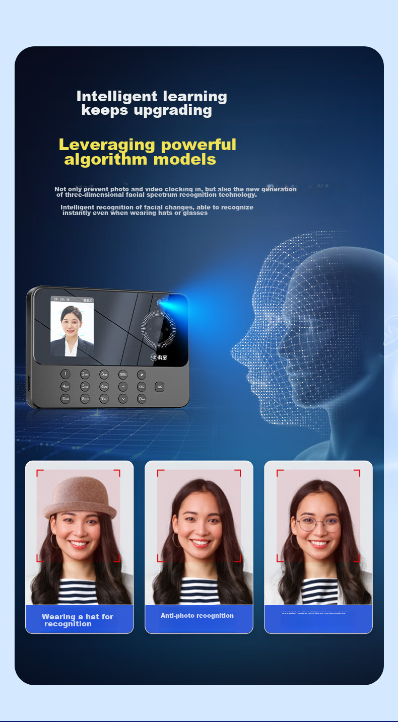 Kemi (Comet) Attendance Machine, Time Clock with Facial Recognition + Fingerprint And Palm Vein Identification, Bluetooth Connection, Mini-Program Management, Automatic Report Generation FZ03 10