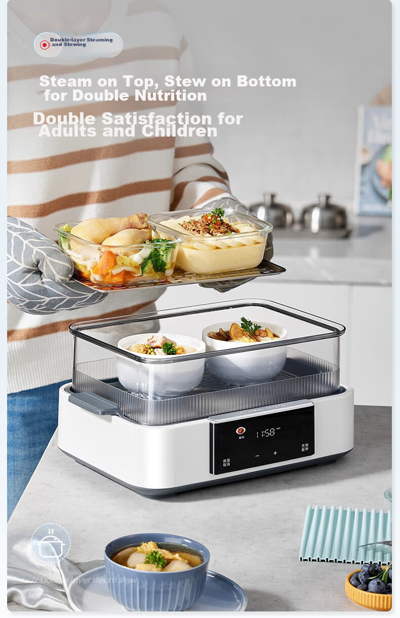 Morphyrichards Home Electric Steamer with Timer, Keep-Warm Function, Multi-Function Rapid Steaming Pot, Fully Transparent Window, Stainless Steel Steaming Tray, 12L Large Capacity MR1158 White One's Member 7