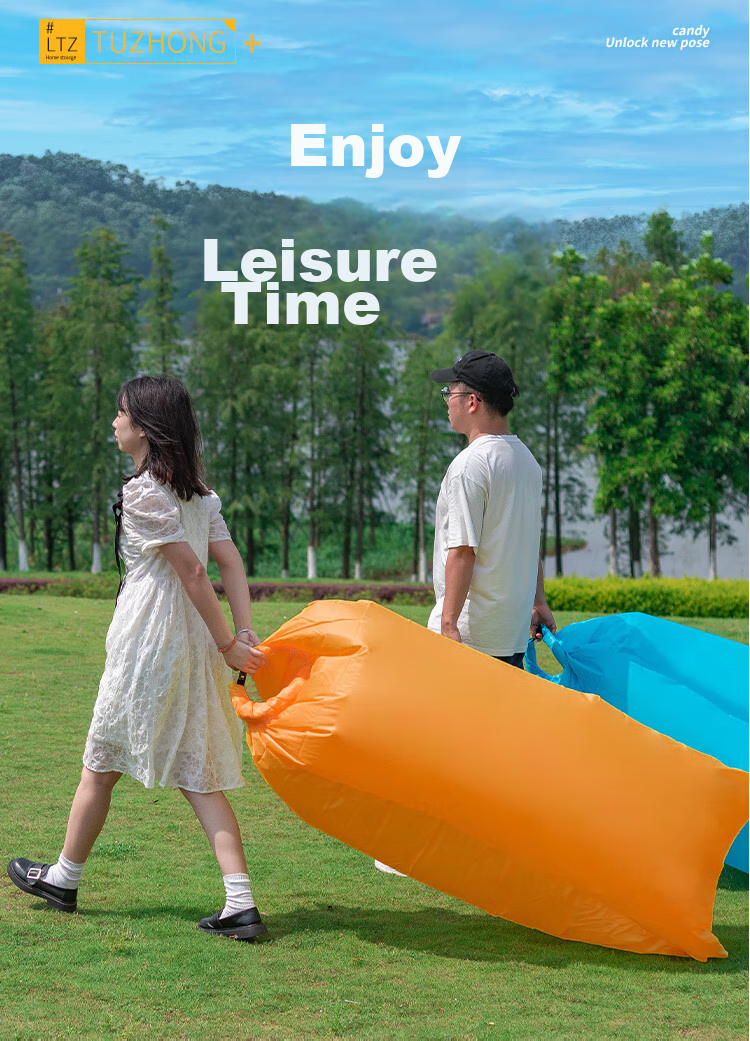 Geshu Outdoor Inflatable Sofa, Camping Chair, Concert And Music Festival Lazy Inflatable Bed, Autumn Picnic Inflatable Lounge Chair with Cushion, Orange 1