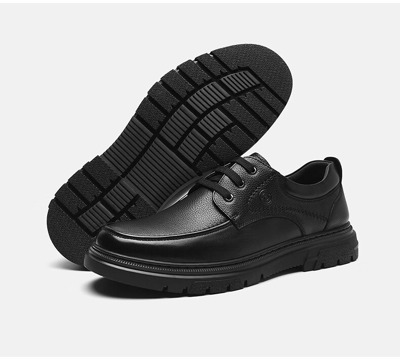 HLA Spring Men's First Layer Cowhide Leather Dress Business Casual Shoes 010A Black Size 43 21