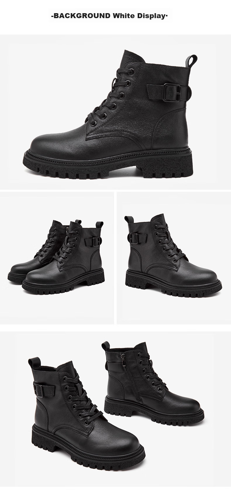 DAPHNE Martin Boots for Women, Cowhide Knight Ankle Boots, Slim Boots, Fleece-Lined Casual Leather Boots, Women's Boots, Black (Fleece Lining), Size 35 11
