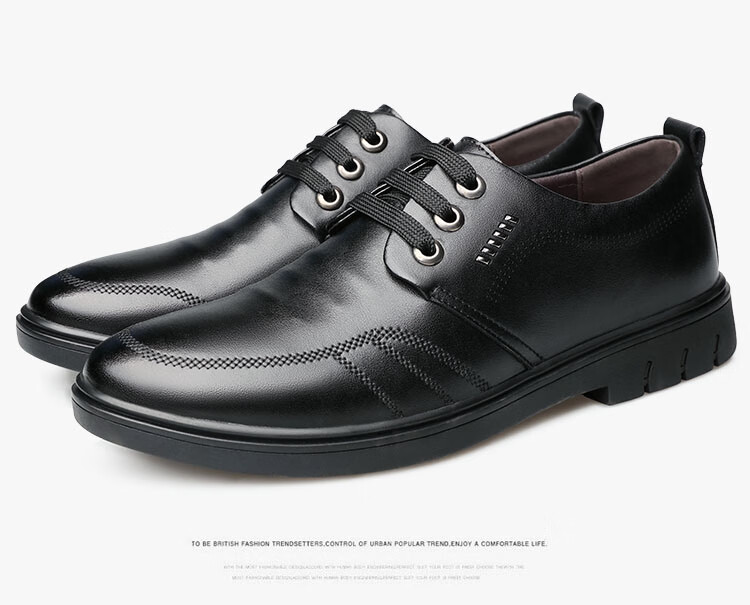 BEIOUTU Leather Shoes for Men, British Style Business Casual Lace-Up Round Toe Comfortable Formal Men's Shoes 7118 Black Size 39 15