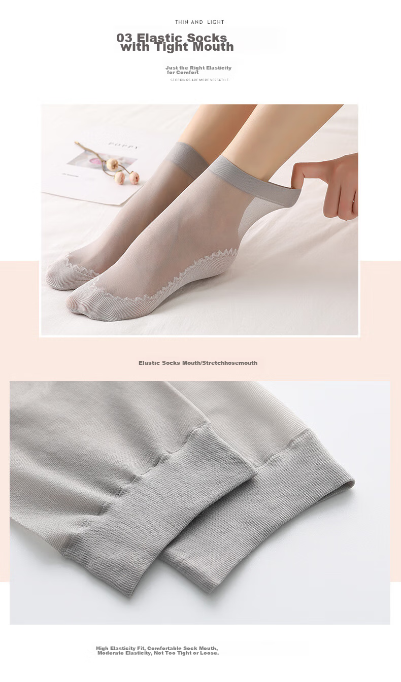 LangSha Women's Thigh-High Stockings, Spring And Summer, Non-Slip Sole, Sweat-Absorbing, Ultra-Thin, Anti-Snagging, Wear-Resistant, 7A Antibacterial, Nude And Transparent Mid-Calf Socks 7