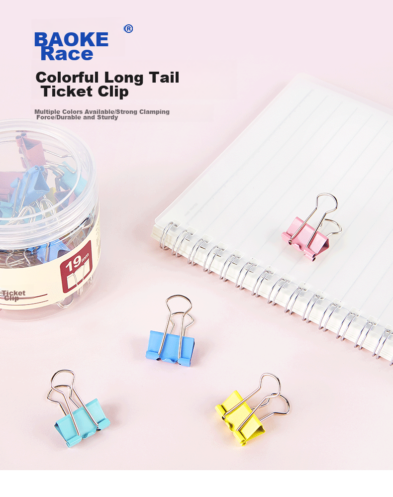 BAOKE 3c Digital All-Net Low Price BC1365, Colorful Long Tail Clips, 40 Pieces, 19mm, Binder Clips, Office Supplies 1