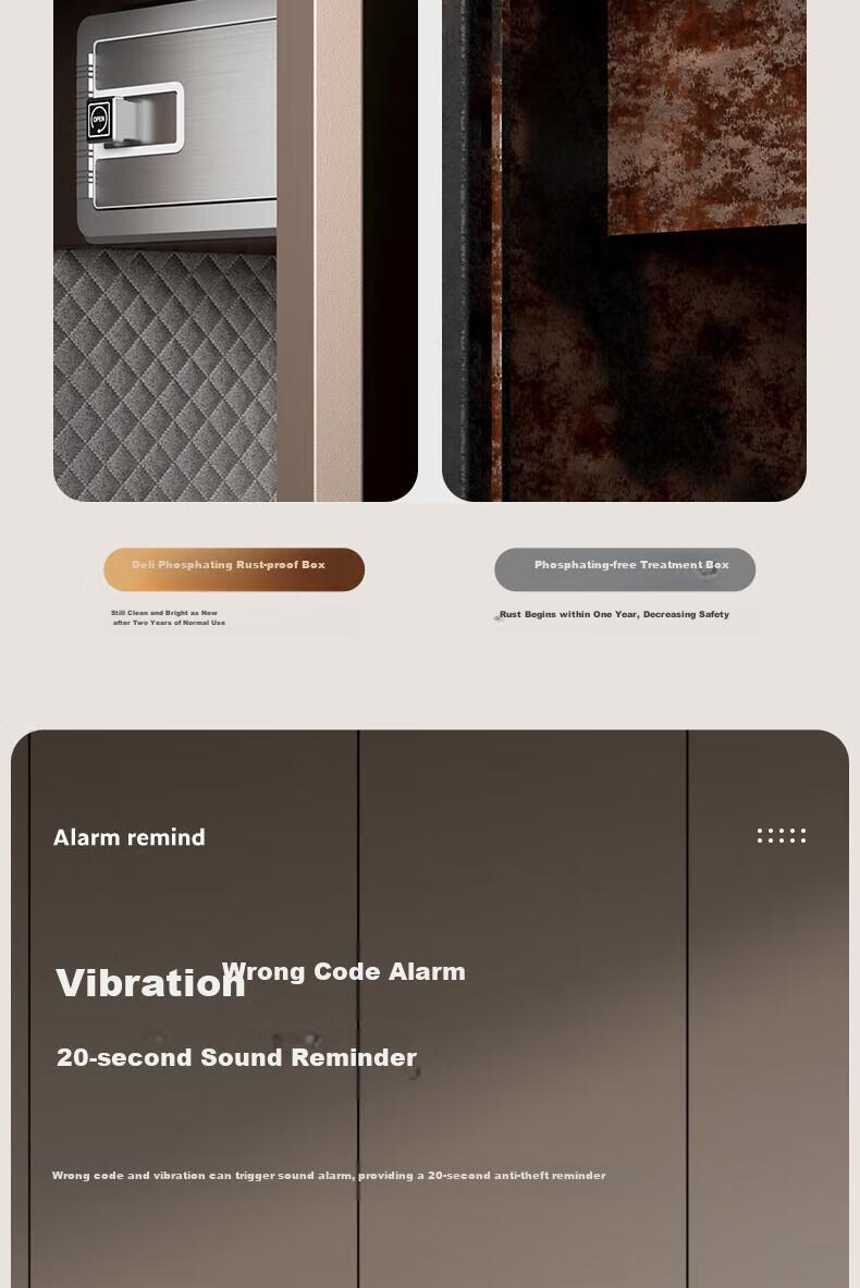 Deli Home Safe Box, Hongya 60cm Fingerprint Unlock, 12mm Thickened Door Panel, Anti-Theft And Portable Small Gold Vault, Can Be Used As Bedside Table, AE66-ZM Gold 17