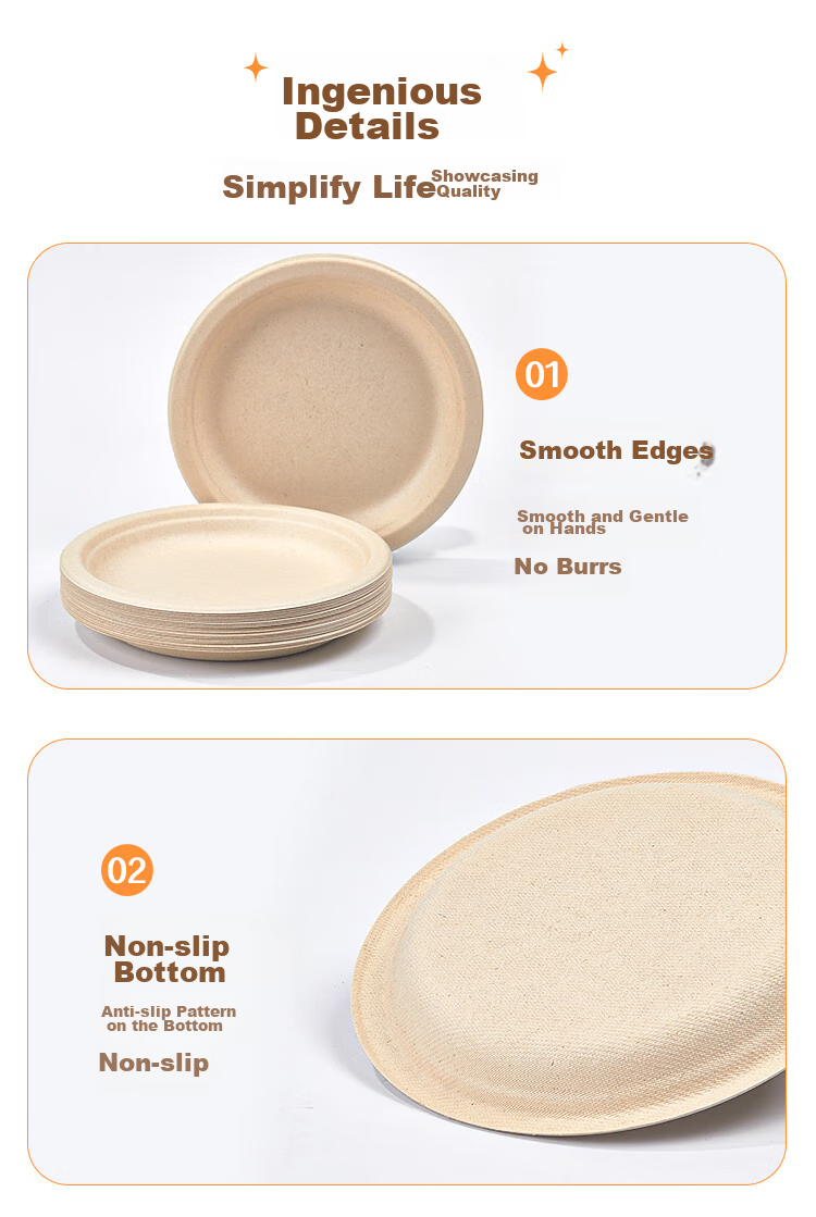 SHUANG YU Sugarcane Pulp Paper Plates, Bowls, Disposable Tableware, Waterproof And Oil-Resistant, Natural Color, Biodegradable Round Plates, 9 Inches, Pack of 20 9