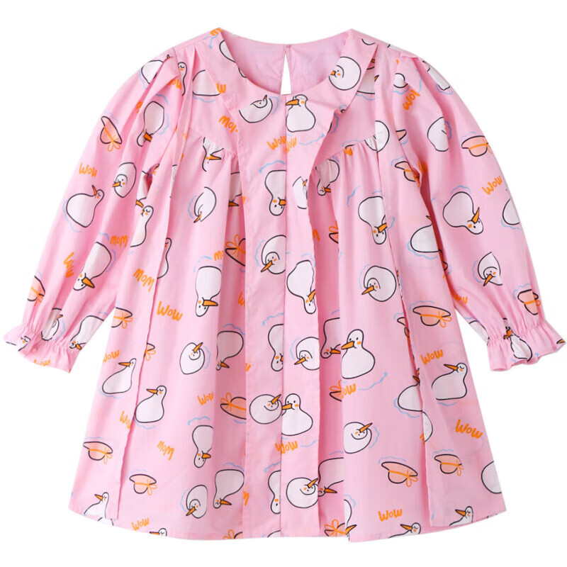 Annil Girls' Long-Sleeve Dress for Spring, Pink Floral Pattern, Size 100