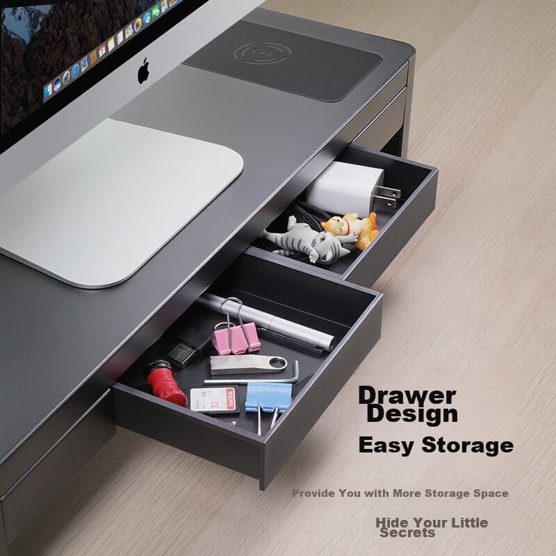 Luwei Monitor Riser Stand, Multifunctional Laptop Stand, Desktop Computer Base, USB 3.0 Adjustable Height + Wireless Charging with Drawer, ZGL121 5