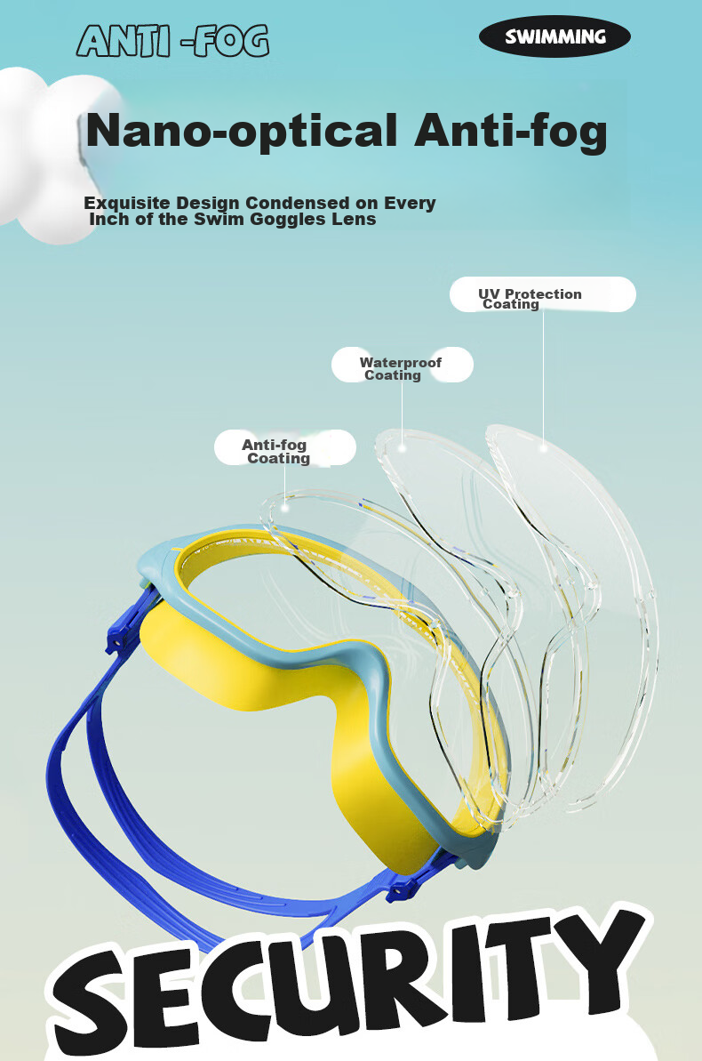 SWANS Children's Large Frame Swimming Goggles for Boys And Girls, High-Definition Vision, 3D Fit, Waterproof, Anti-Fog, Adjustable Swim Glasses, 121 Blue-Yellow 7