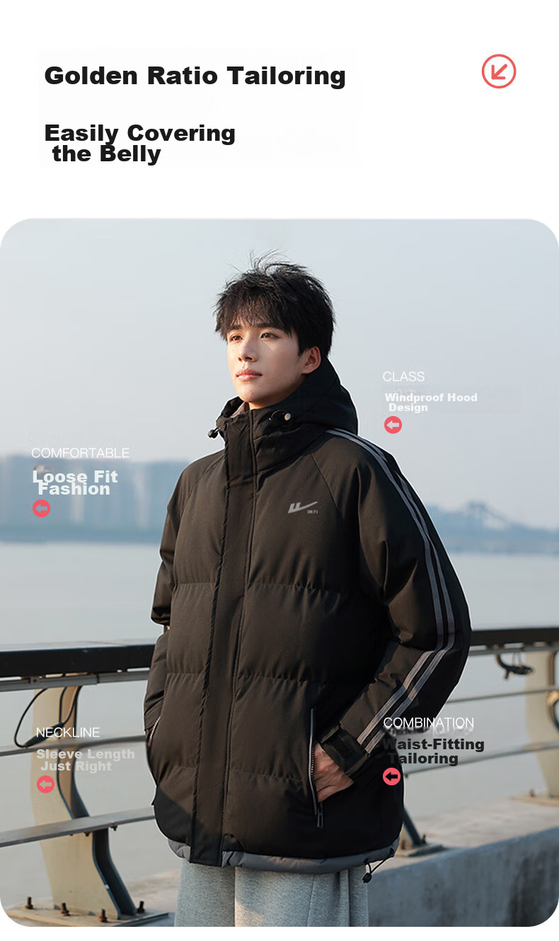 Warrior Cotton Jacket for Men, Winter Hooded Thick Warm Coat, Cold-Proof Outerwear, New Year Battle Robe, Versatile Puffer Jacket for Me 4