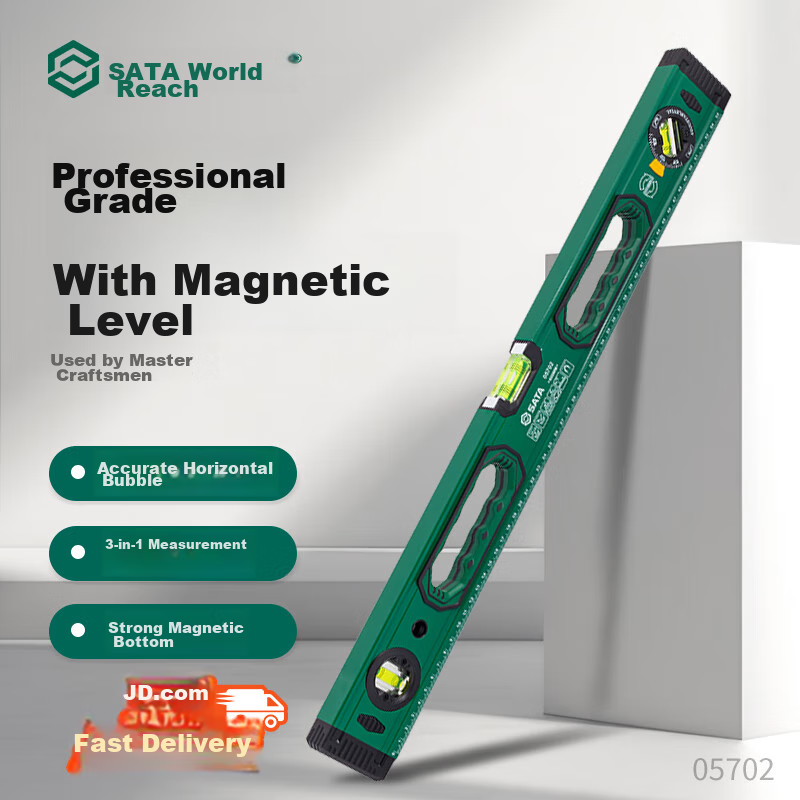 SATA Level Ruler, High-Precision Straightedge, Multifunctional Aluminum Alloy Renovation Level, 05702 Magnetic Level Ruler with 600MM Length