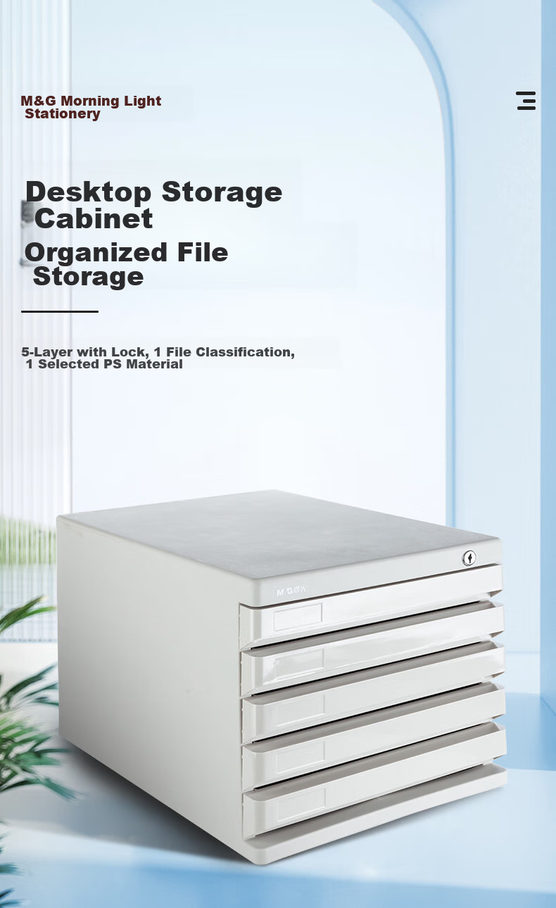 M&G Stationery, 5-Tier Lockable Desktop File Cabinet, Drawer-Style Handle A4 Document Storage Cabinet with Index Labels, Office Supplies, Gray Single Pack ADM95298 1