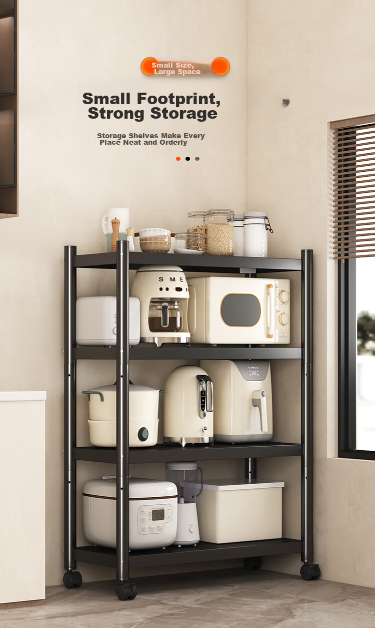 QIAONAMEI Kitchen Storage Rack, Floor-Standing Mobile Organizer Shelf, Oven Rack, Storage Shelf, QNM6135-BK 1