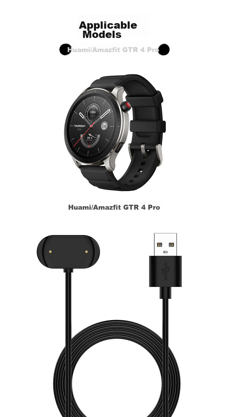 KMaxAI Magnetic Charger for Amazfit GTR4 Pro, Compatible with Huawei Mi Band And Amazfit, CHEETAH Charging Dock, Watch GTS 3/T-REX2 USB Fast Charging Cable, Black 3