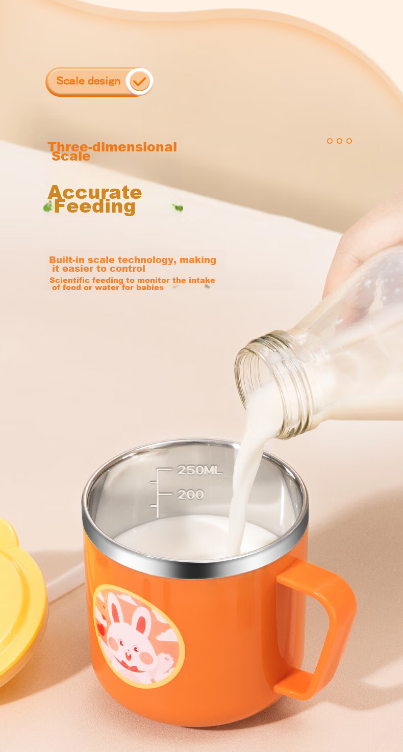 COOKSS Children's Water Cup Milk Cup 316 Stainless Steel Training Cup for Babies 1-3 Years Old with Straw And Scale Markings Gree 10