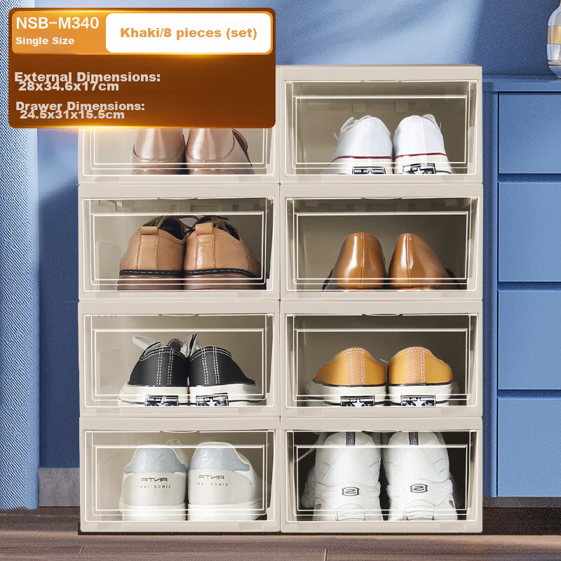 IRIS Transparent Shoe Box, Large Size, Shoe Storage Box, Dustproof And Moisture-Proof, Stackable Shoe Rack, Storage Container, Set of 8