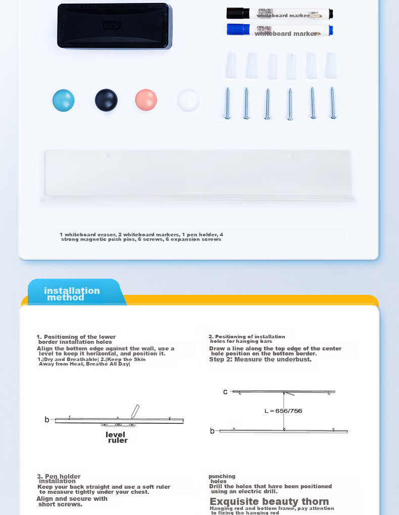 Deli Magnetic Whiteboard 150*90cm, Full-Screen Magnetic Tempered Glass Hanging Whiteboard for Office Meetings And Writing, Includes Whiteboard Eraser, Whiteboard Markers, And Magnetic Pins MZ102 16