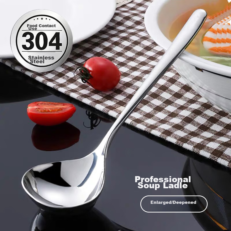 Shihua 304 Stainless Steel Soup Ladle, Thick Large Soup Spoon for Drinking And Serving Porridge, Large Household Soup Ladle, Single Piece
