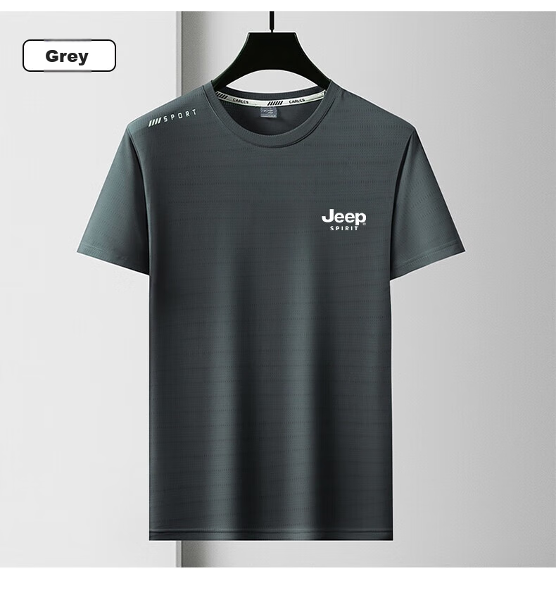 JEEP SPIRIT Men's Short-Sleeve T-Shirt, Summer Half-Sleeve Ice Silk Top, Elastic Loose Quick-Dry Sports Menswear, Gray, XL 17