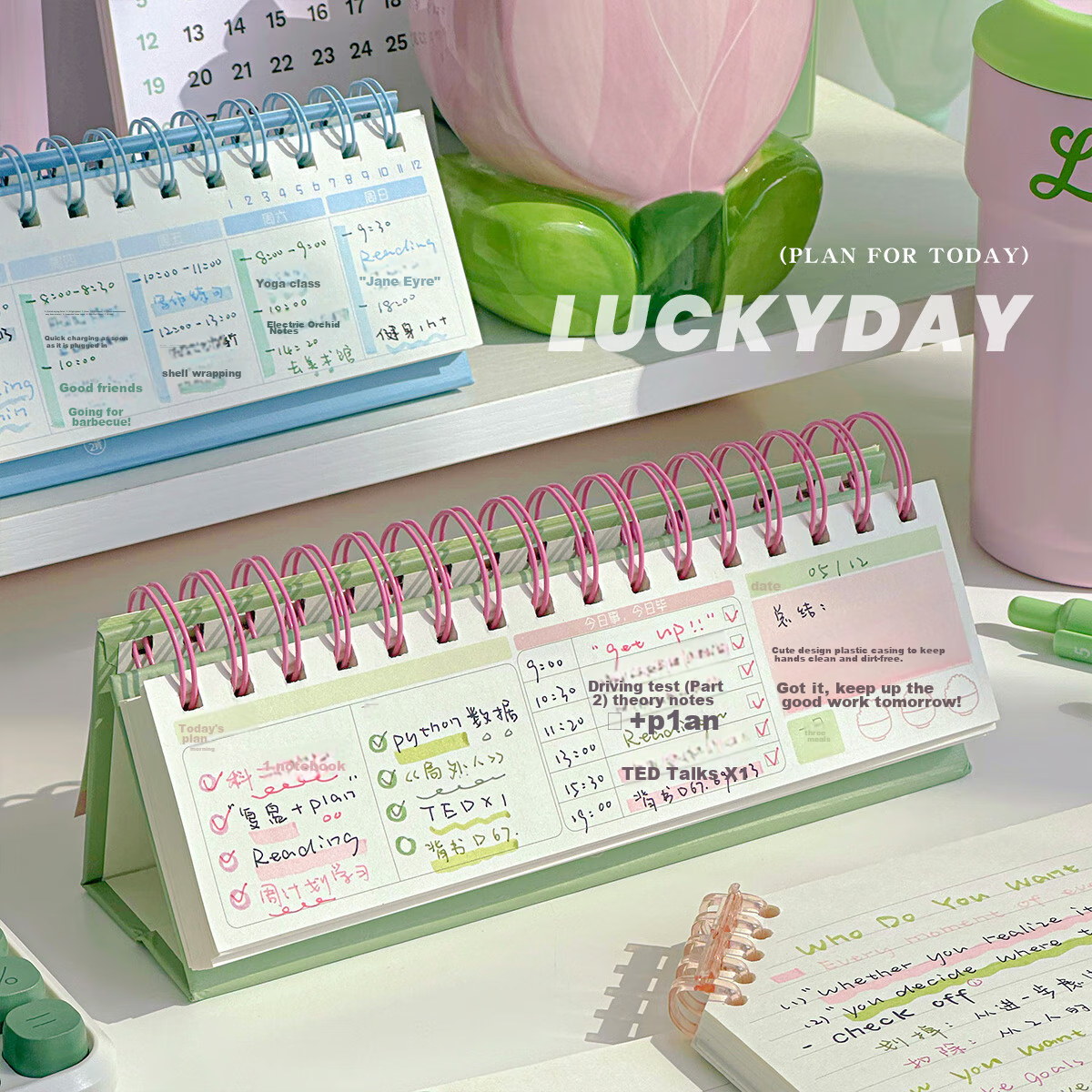 Sannianerban Desktop Daily Planner, Study Planner, High-Quality Office Work Log, Schedule, Self-Discipline Check-In Book, Record Book - Blue Star Weekly Pla