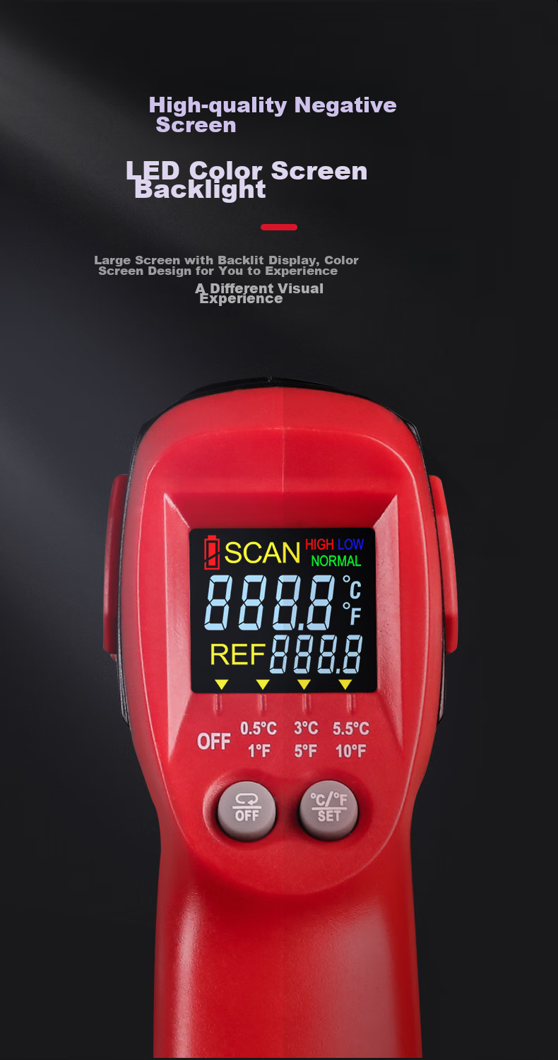 DELIXI ELECTRIC Infrared Thermometer, High-Precision Temperature Gun with Color Screen Display, Handheld Industrial-Grade Thermometer, Multi-Point Temperature Measurement 10