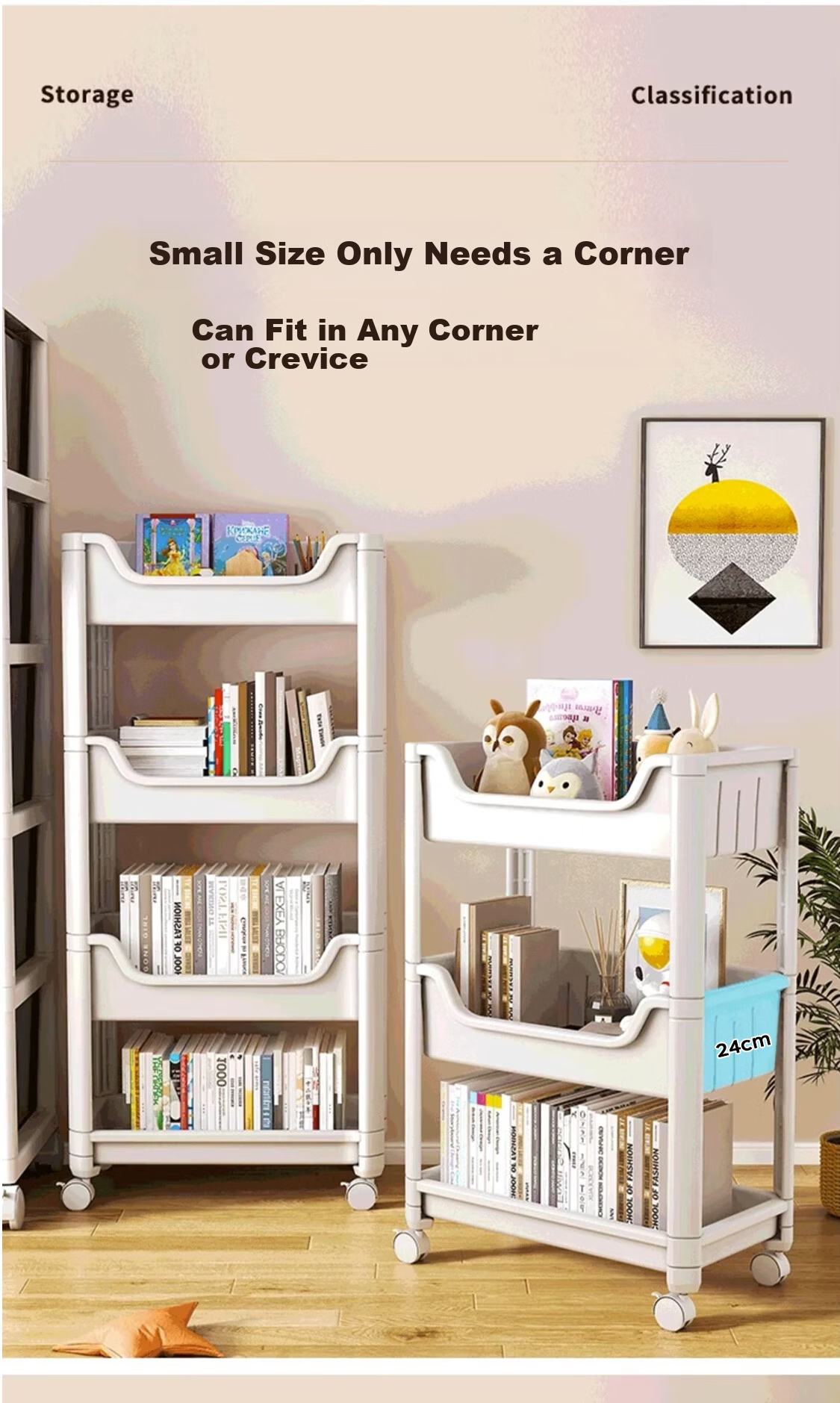 Shunyou Movable Cart Storage Rack, Floor-Standing, Multi-Functional for Snacks, Kitchen Vegetables, Books, Four-Tier SY-144 4