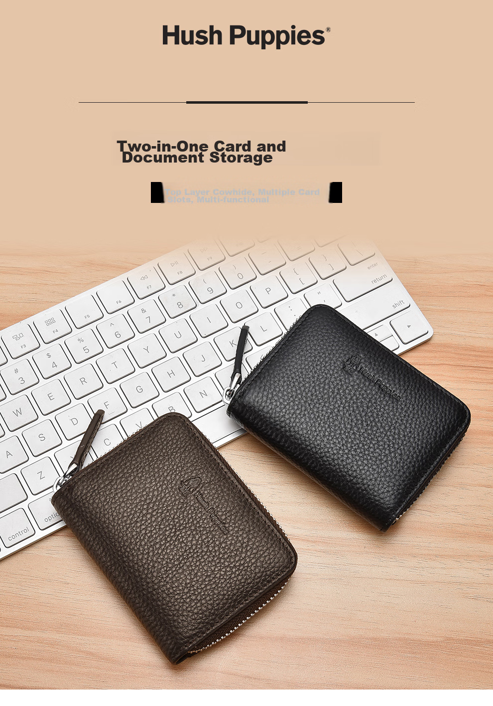 Hush Puppies Card Holder for Men, Large Capacity Leather Case with Multiple Card Slots, ID Holder, Birthday Gift 1