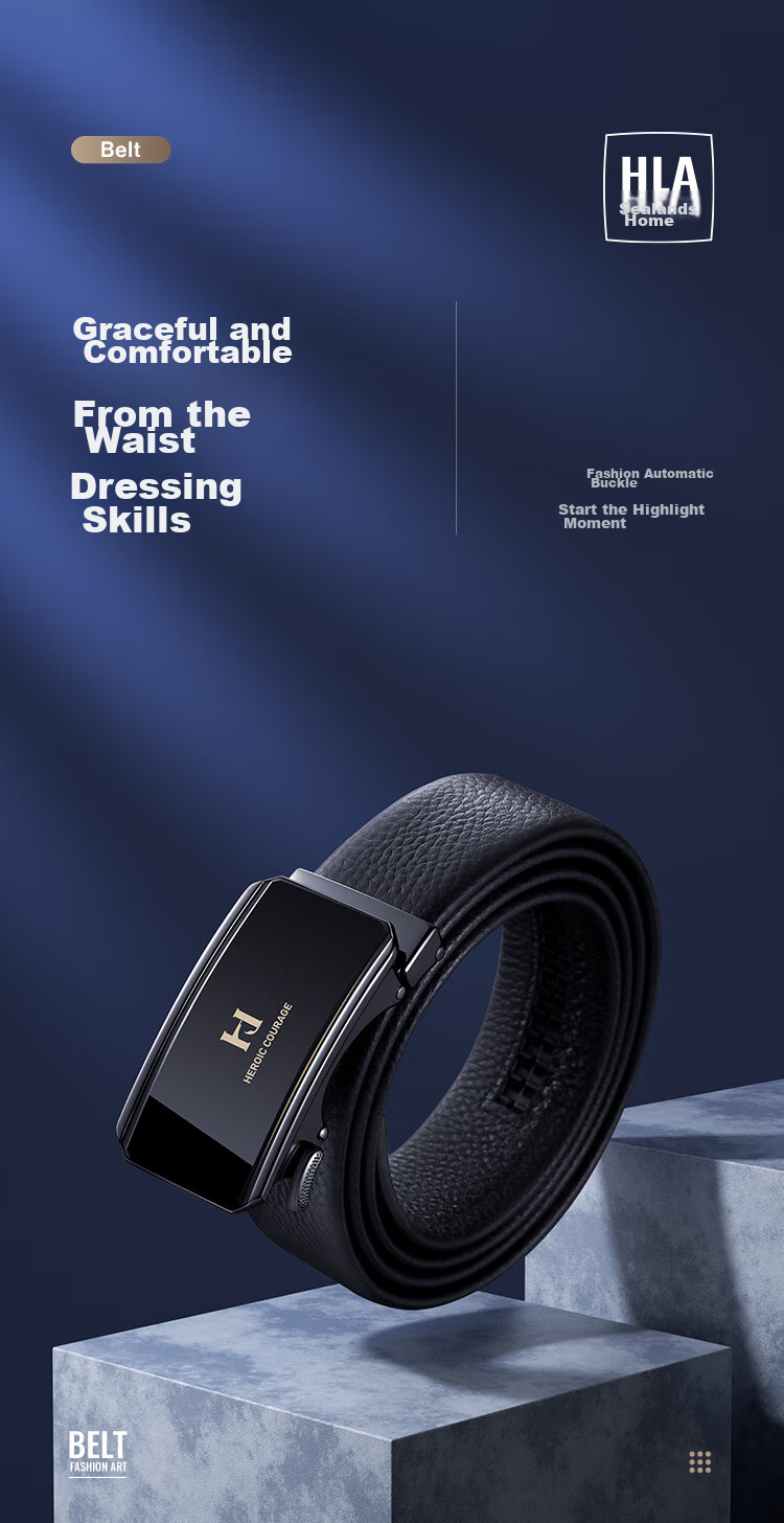 HLA Men's Automatic Buckle Belt, Top-Grain Leather, Extended Length, Birthday Gift for Boyfriend, Fashionable New Style, Trendy Present for Father 1
